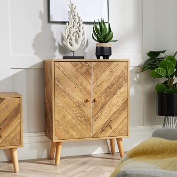 Home Source Dallas Sideboard 2 Doors Storage Cupboard Cabinet Home Living Room Furniture, Natural
