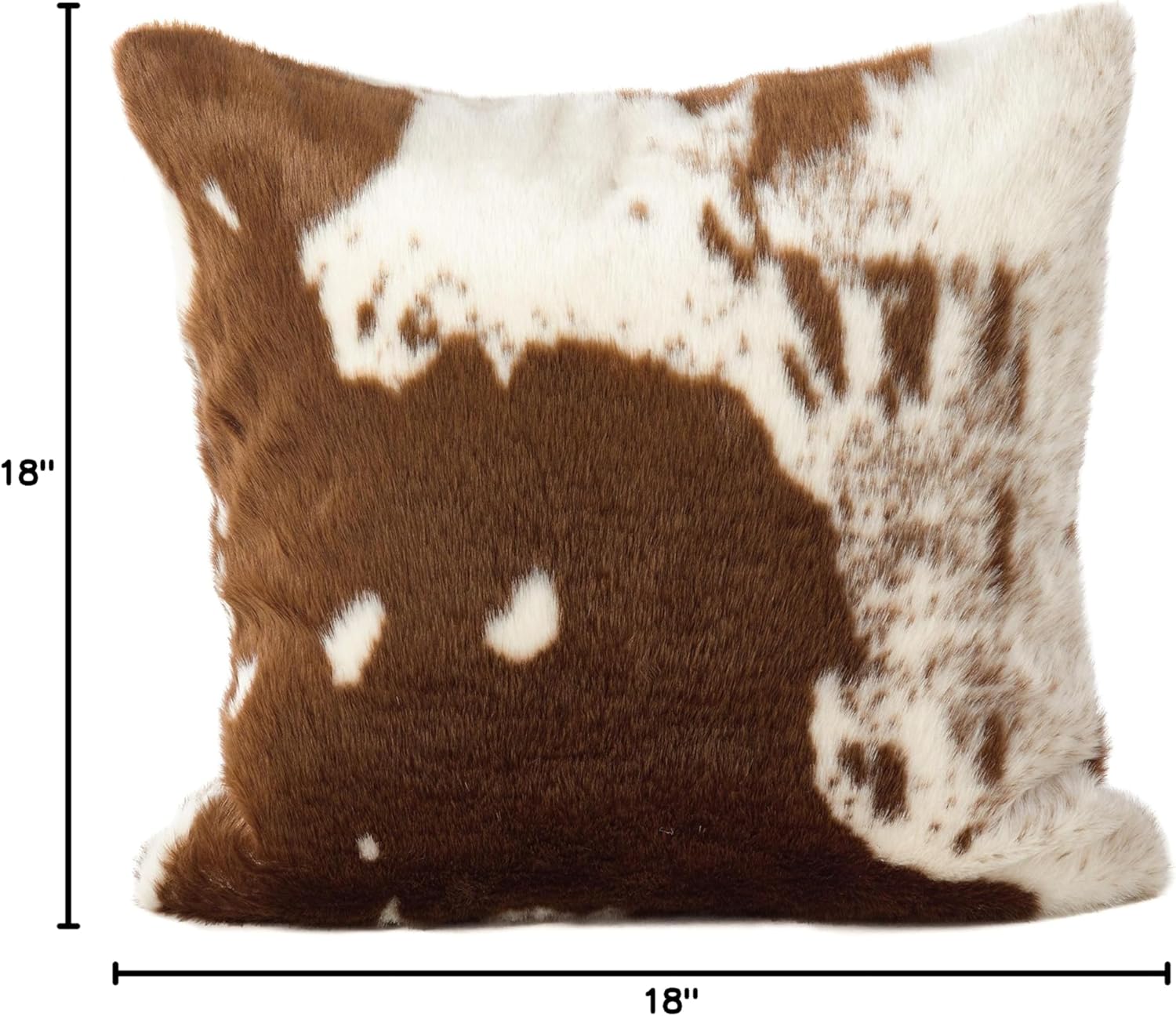 Brown Faux Fur Western Cow Hide Decorative Throw Pillow - Cover Only, Filling Not Included, 18" Square, 100% Polyester, (1 Piece).