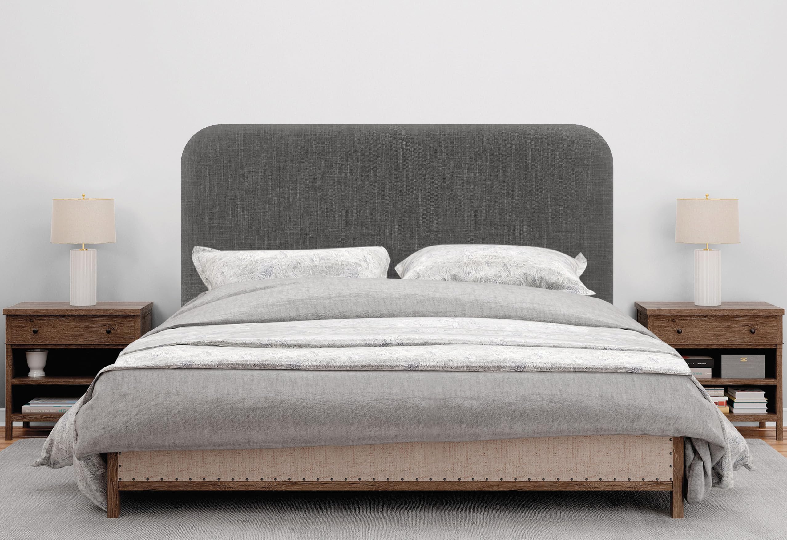 DHOME Testiera Letto Imbottita Liscia Curva in Lino 70 cm Altezza per Parete Acustica Testiere Fonoassorbenti Testiera Letto Camera da Letto (Grigio Scuro, 110cm)