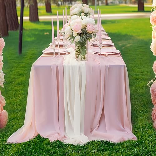Mantel de rosa polvorienta con camino de mesa beige transparente para mesa rectangular para niña, fiesta de cumpleaños, boda