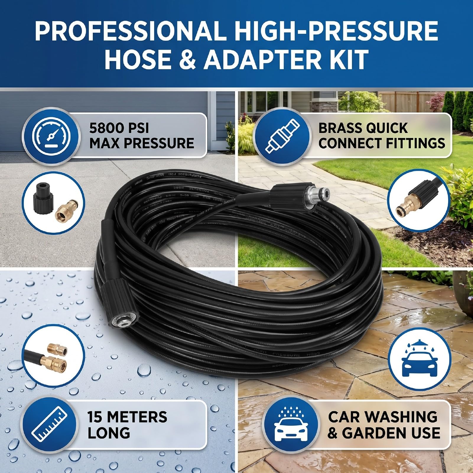 Tubo Idropulitrice Ad Alta Pressione 49ft con Connettore