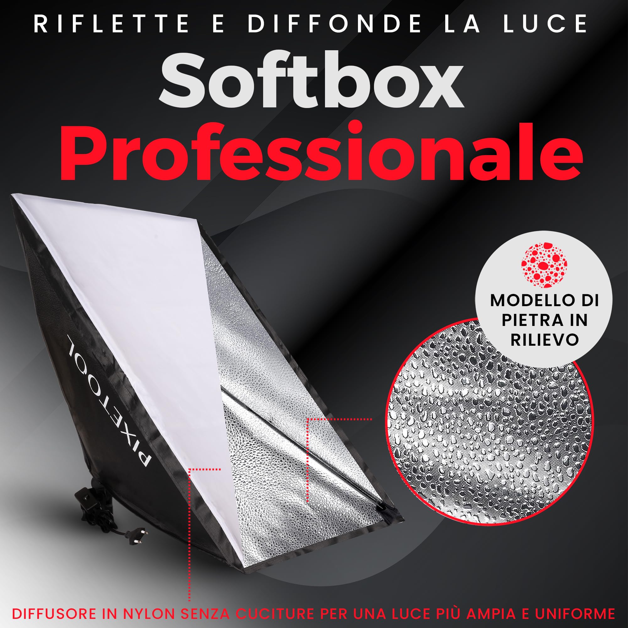 Set Softbox per Studio Fotografico - 2 Softbox 70x50 cm, 2 Luci a LED 4800 Lumen 3000-6000K - Luce Fotografica - Kit di Illuminazione – Lampada Fotografica
