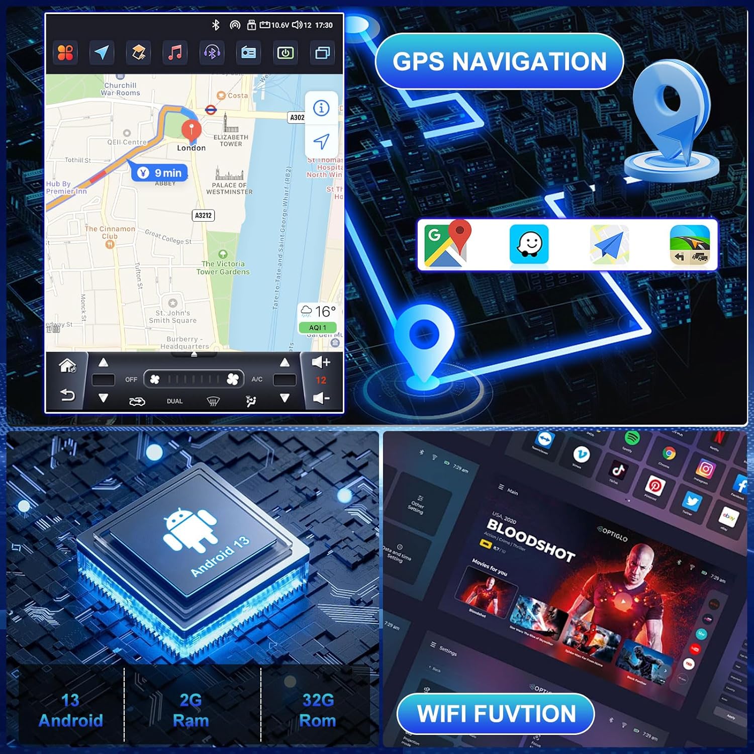 Android 13 Car Stereo Radio for Sonata 2010-2015 with Wireless CarPlay/Android Auto, 2+32G, Support DSP Navi/Bluetooth/WiFi/FM/MIC, 9.7 Inches Stereo with AHD Backup Camera and MIC