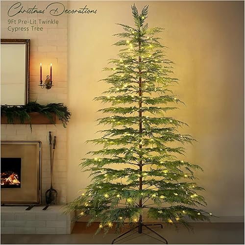 Christmas Tree - Christmas Decorations - 9 Ft Pre-Lit Twinkle Artificial Christmas Cypress Tree with 430 LED Lights- Xmas Holiday Decor for Indoor Home Party Living Room Office Decoration
