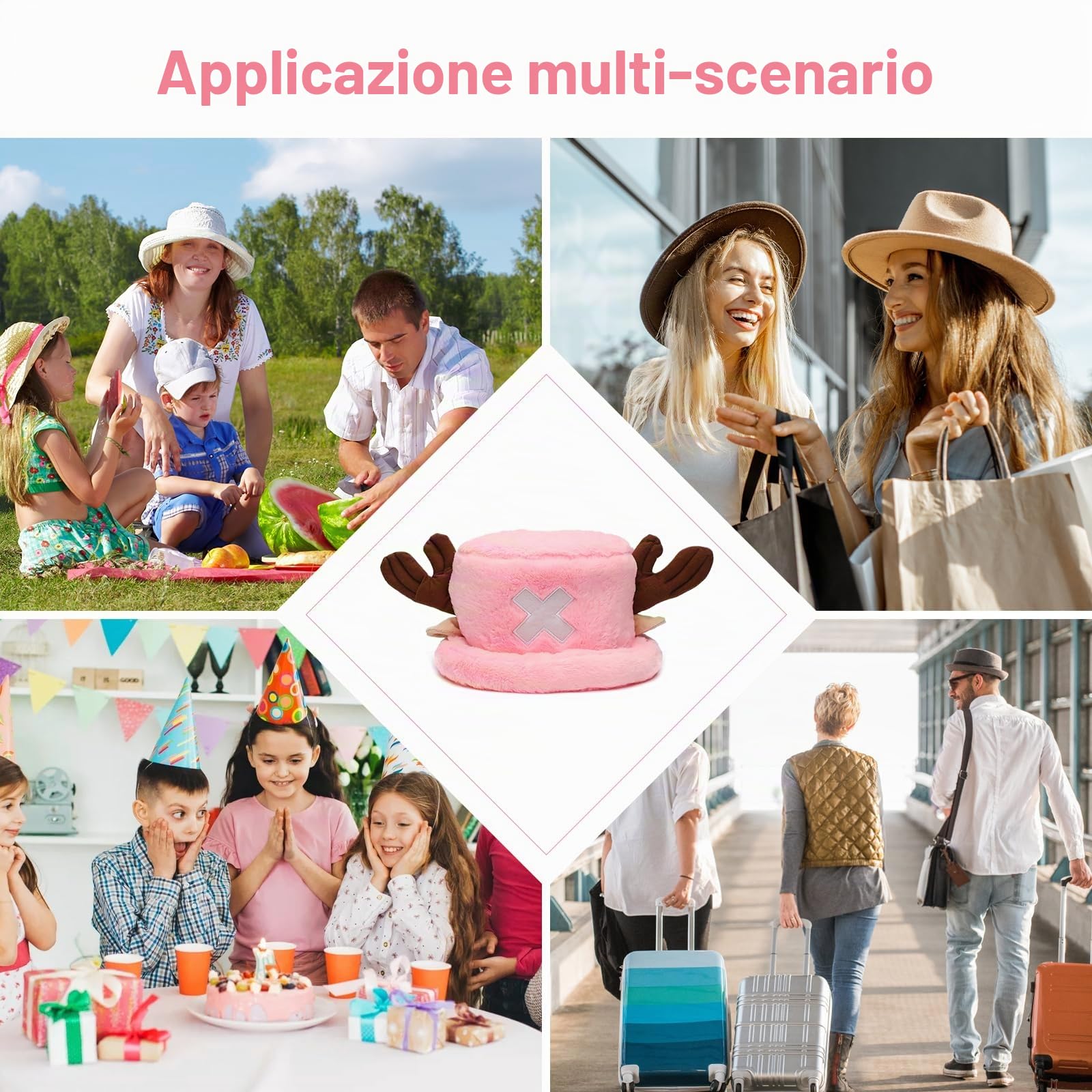 Cappello per cosplay anime, cappello da chopper, cappello anime, per cosplay, feste di compleanno, cappello di peluche carino per adulti e bambini