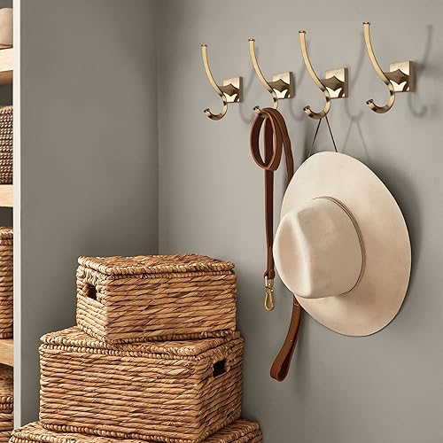 Miniatura 4 de TUNNY Paquete de 2 Ganchos de Pared Vintage - Ganchos para Abrigos Dorado Champán Gancho para Toallas para Colgar de Servicio Pesado Gancho de Baño