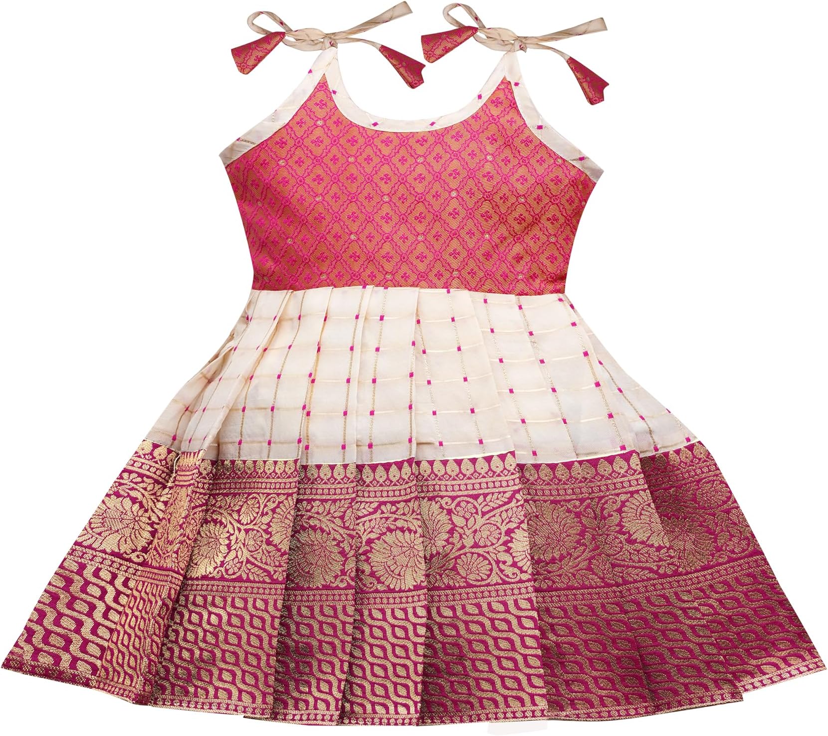 LehnvelSouth Indian Traditional Readymade pattu pavadai Frock for Baby Girls