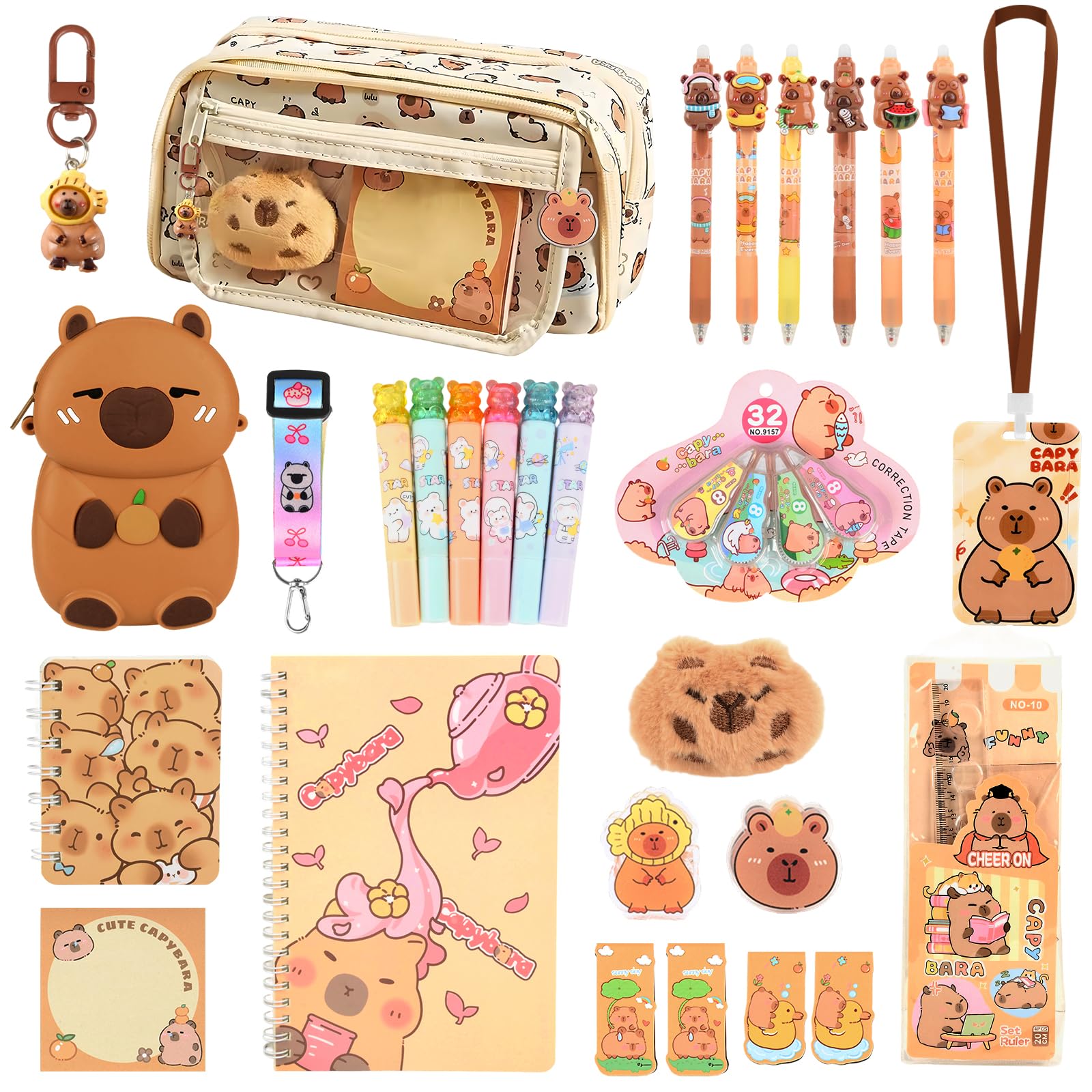 Papeterie Capybara Trousse Grande Capacité Stylo Effacables Carnets Notes Règle Dessin Signets Porte-Monnaie Fourniture Scolaire