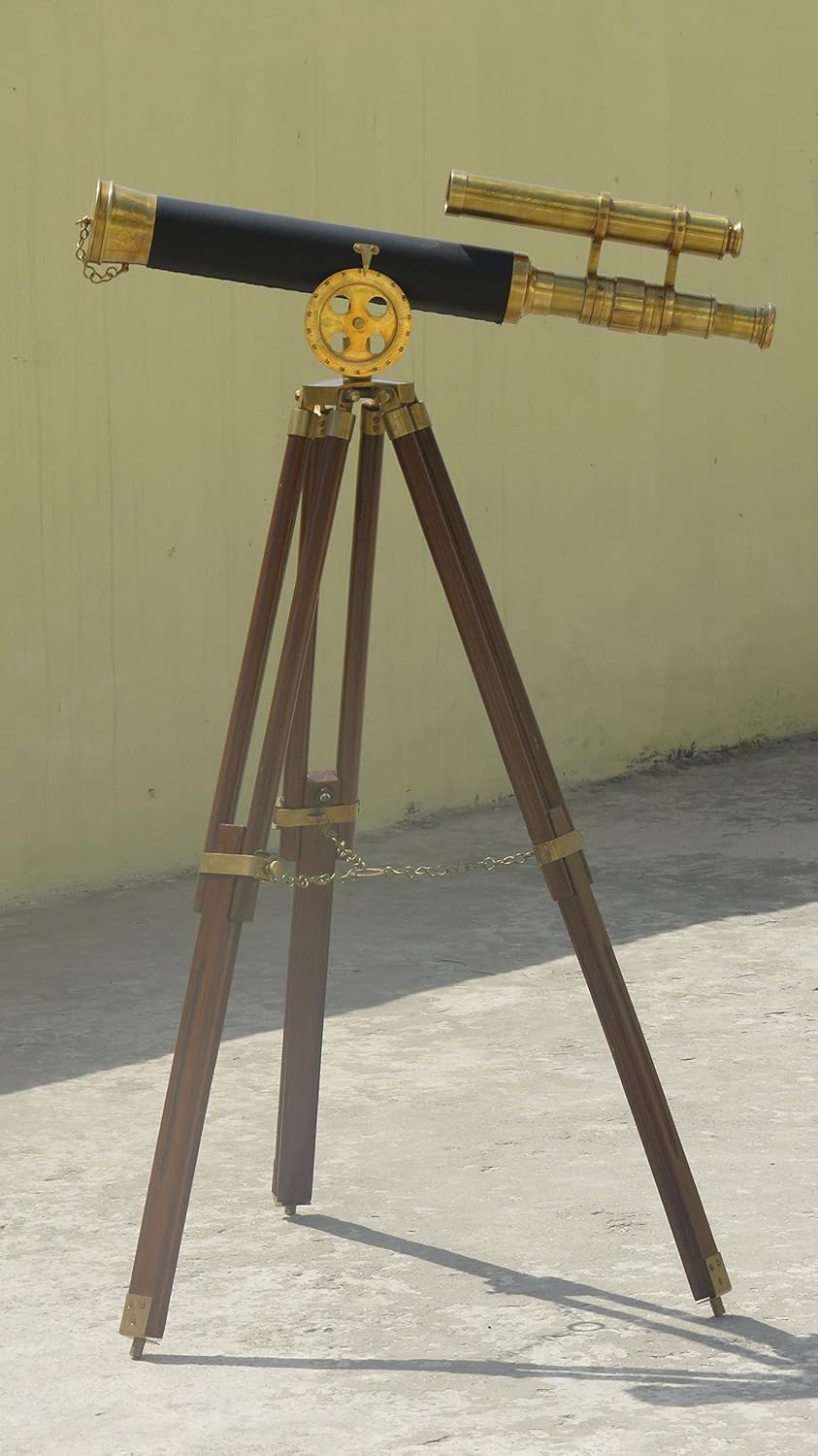 Marine Navy Leather Elegant Floor Standing Telescope Tripod Stand Maritime Finish & Black by Nauticalmart