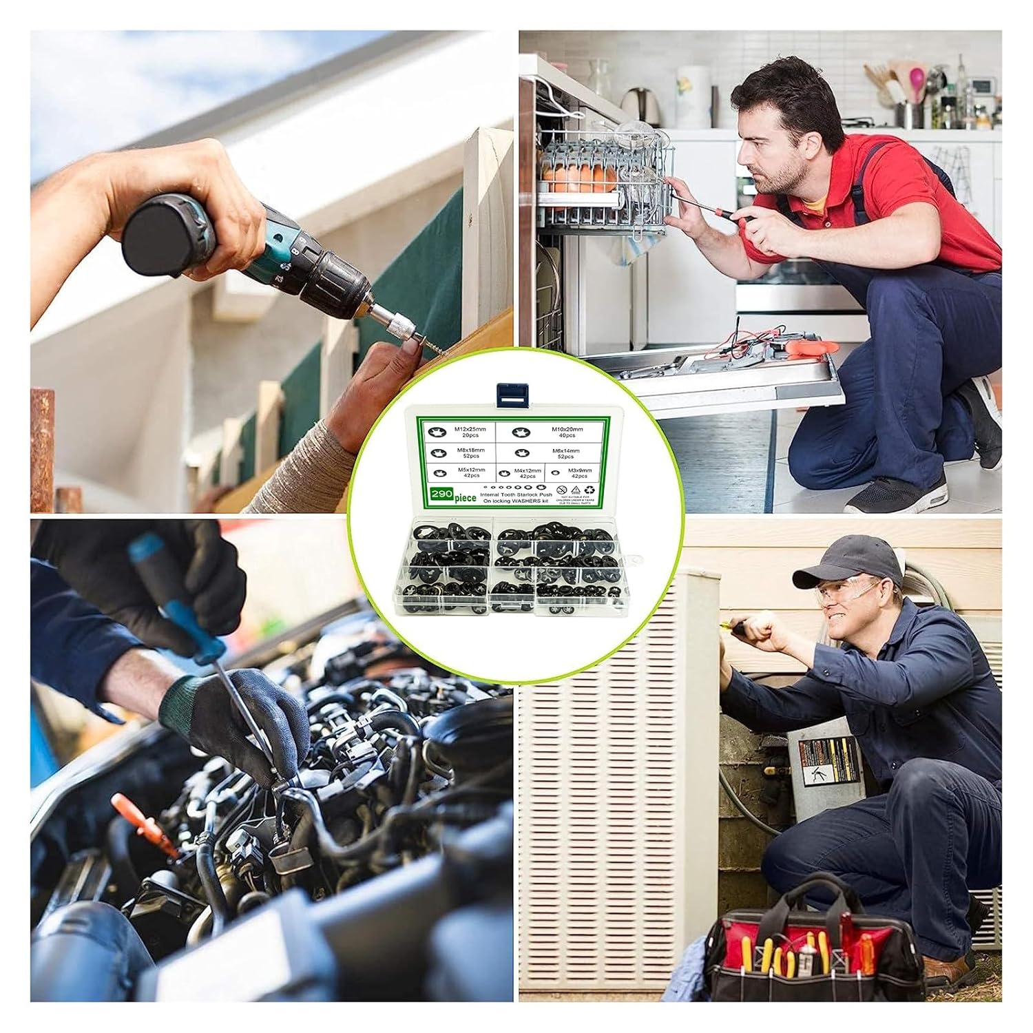 290pcs Black Carbon Steel Internal Tooth Lock Washers Set Suitable for A Variety of Applications Essential Repair Part