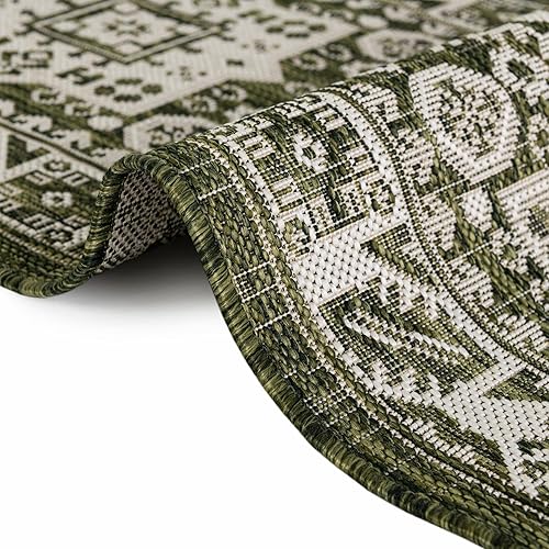 Miniatura 62 de Rugs.com Outdoor Aztec Collection Alfombra – 4 x 6 pies alfombra de tejido plano gris carbón perfecta para salas de estar, grandes comedores, planos