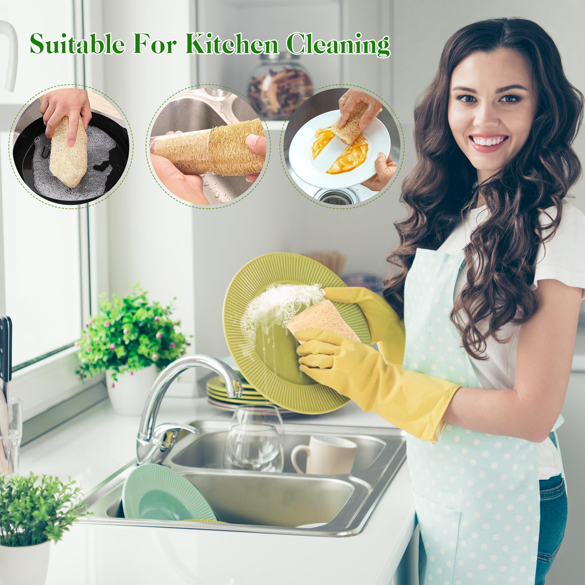 6 Pièces Loofah Naturel Entier, Éponge Loofah en Fibres Végétales Biodégradables pour Salle de Bain et Douche, Cuisine