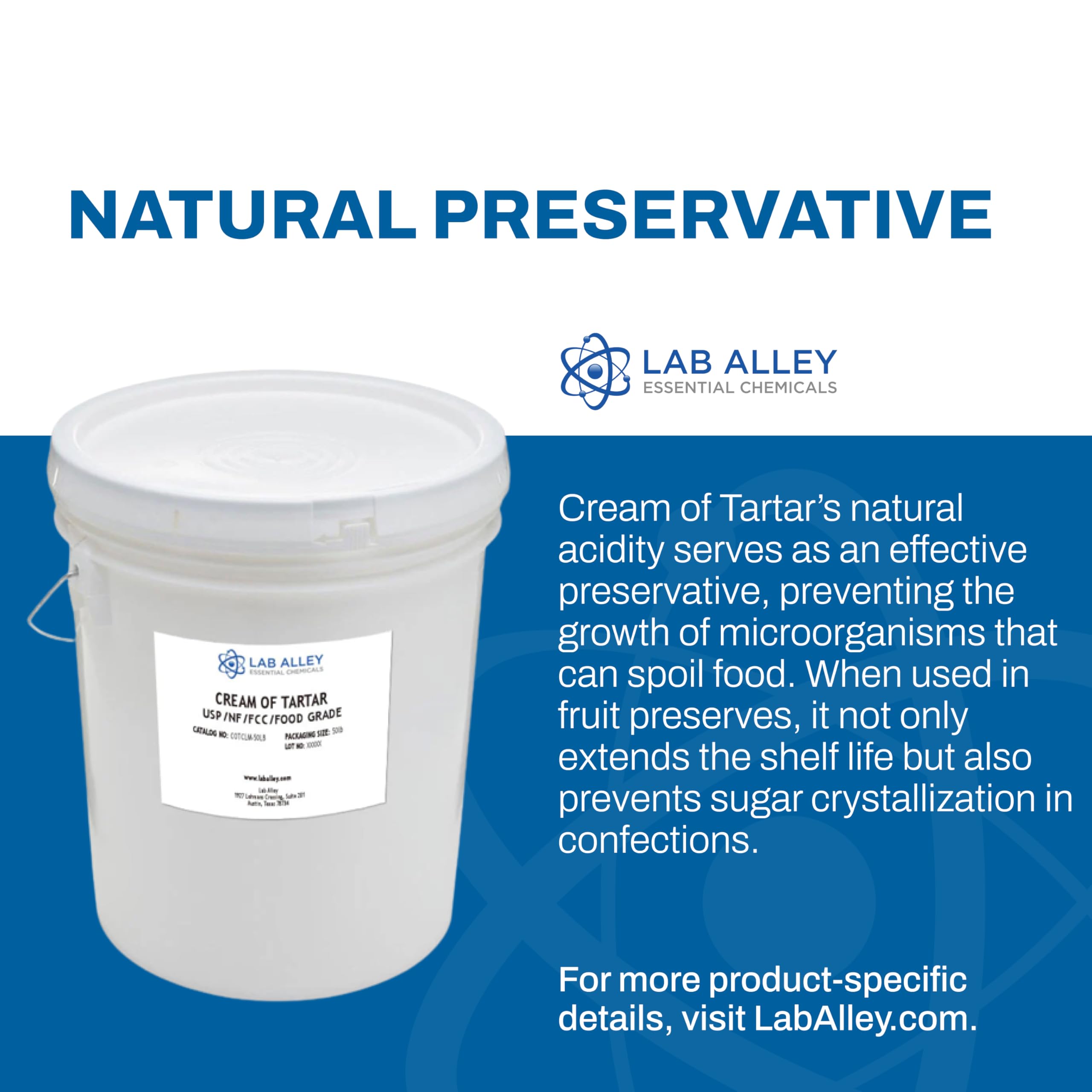 Lab Alley Cream of Tartar USP NF FCC Food Grade Great For Baking And Cleaning - 50 Pounds — view 2