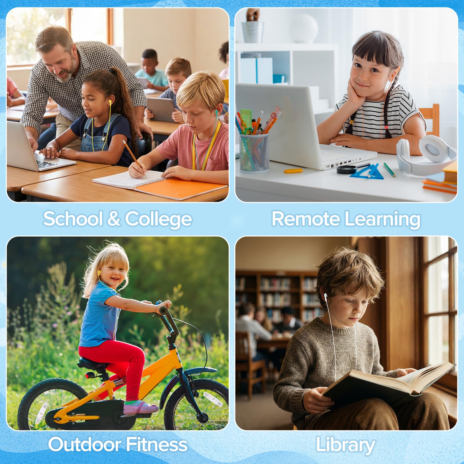Confezione da 50 auricolari per aule, per studenti, per bambini, scuole, biblioteche, computer portatili, 3,5 mm, confezionati singolarmente (YS103 colori misti)
