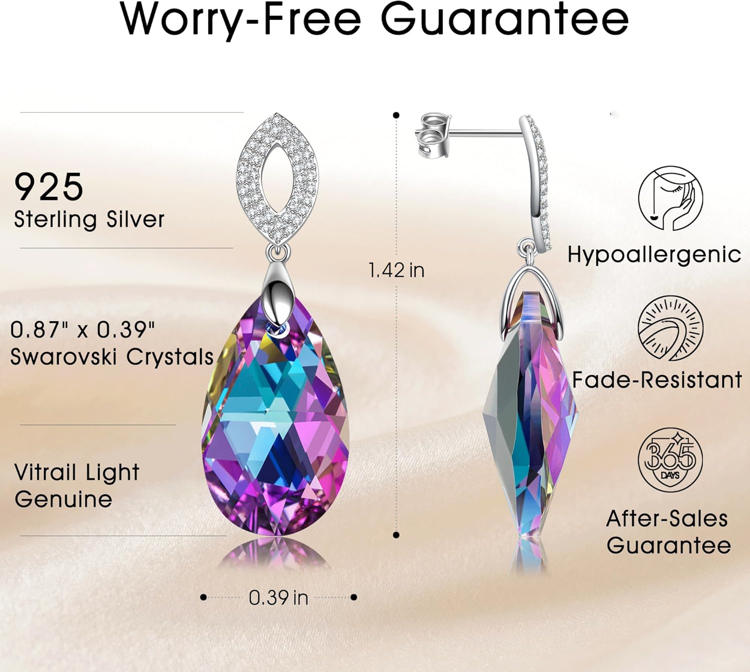Swarovski Crystals 925 Sterling Silver Drop Earrings, White Gold Plated Jewelry for Women, Ideal Gift for Birthday, Anniversary, Christmas, Valentine's & Mother's Day, Gift-Ready Packaging