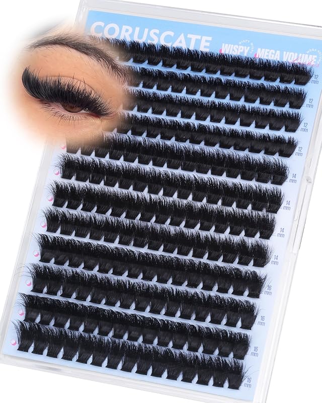 Cílios postiços em tufos CORUSCATE Mega Volume, efeito mink, curvatura D, 3 comprimentos