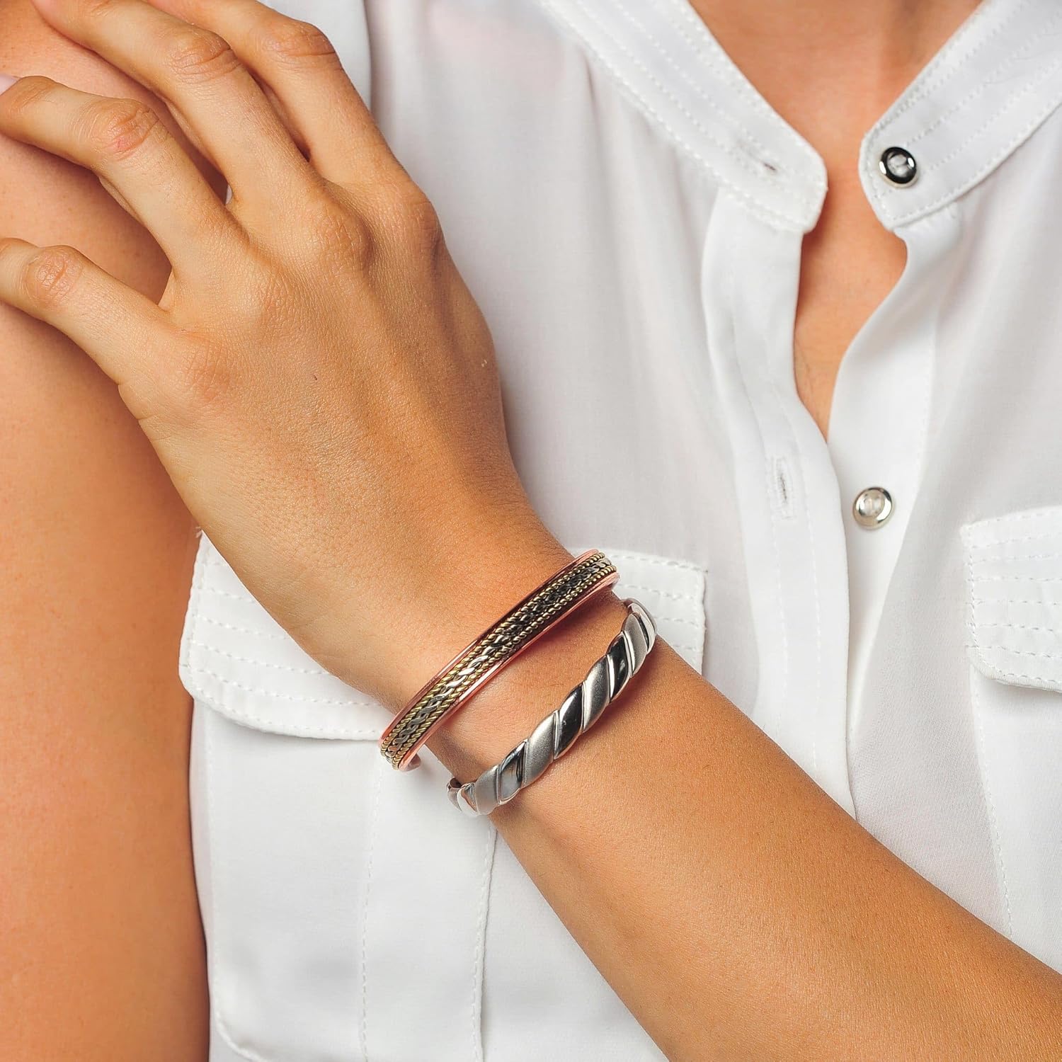 Earth Therapy Original Copper Magnetic Cuff Bracelet for Men & Women – Silver Braided Style – Adjustable - Ultra Strength : Health & Household