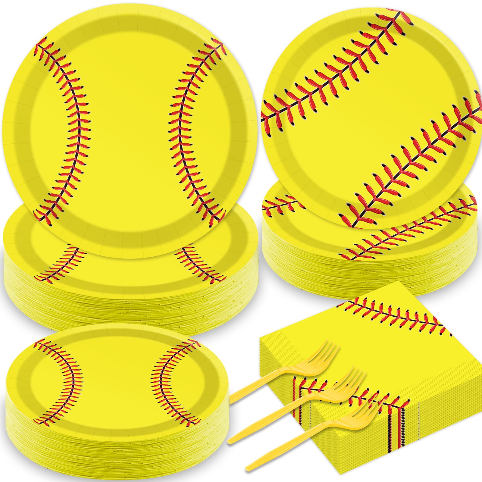 50 Guests Softball Plates and Napkins Party Supplies Softball Party Decorations Disposable Tableware Set Sport Birthday Baby Shower Dinnerware Favor for Kids, 200PCS