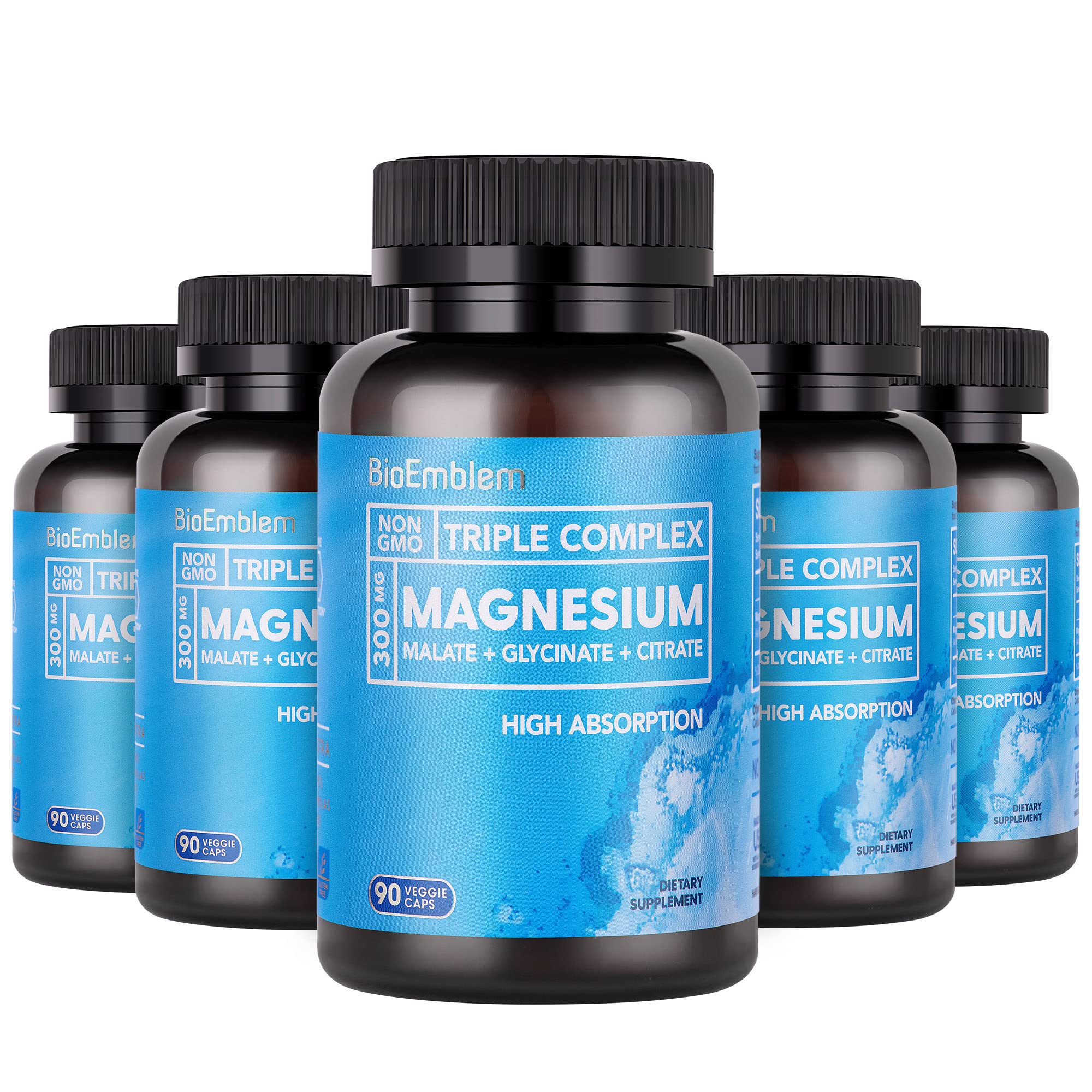 BioEmblem High Absorption Triple Magnesium Complex 300mg | Magnesium Glycinate for Nerves, Malate for Energy, Supplement to Support Muscle Health | Vegan, Non-GMO 450 Capsules