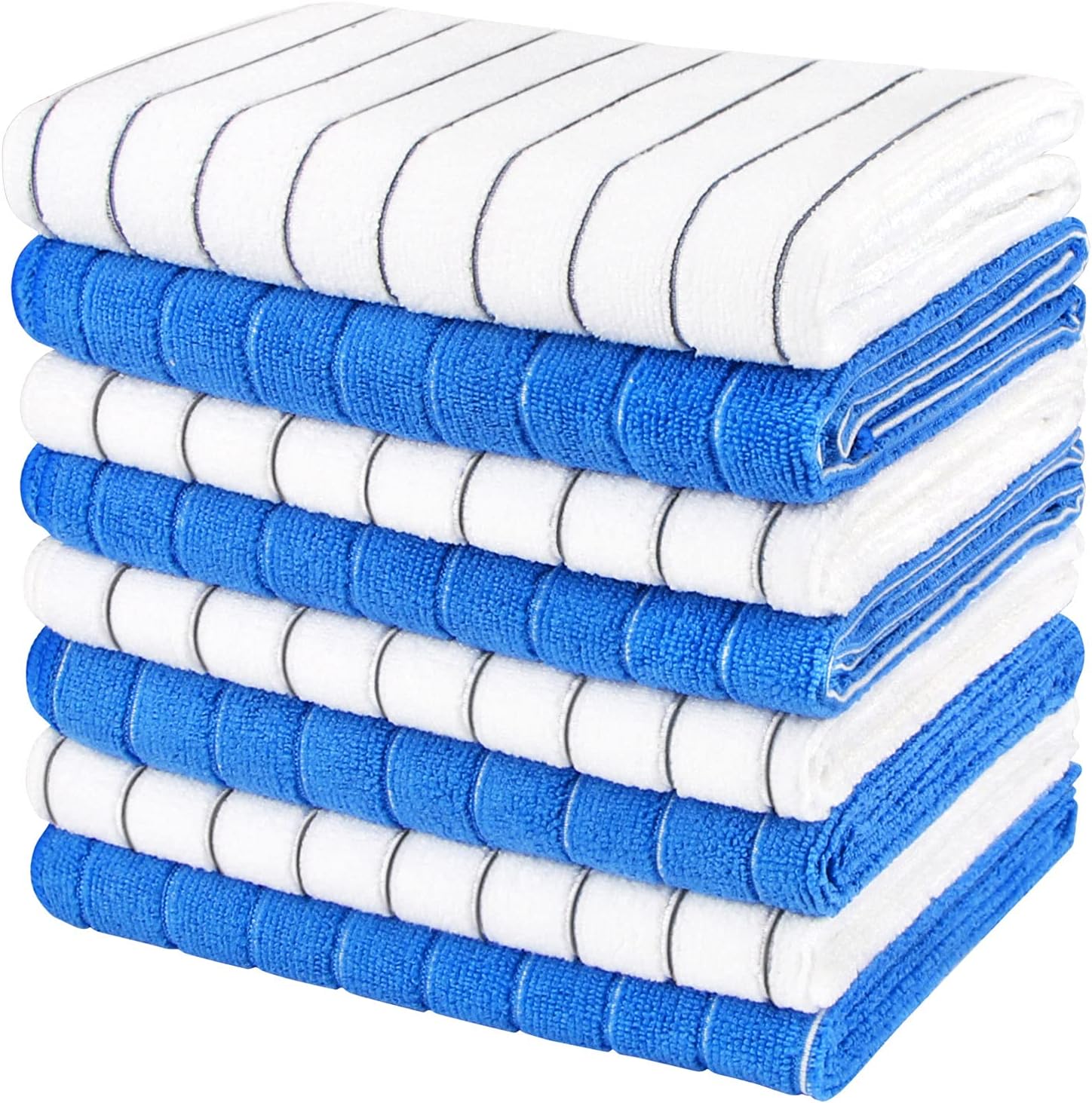 AIDEAKitchen Towels Microfiber Dishcloth-8Pack, 18”x26”, Super Soft and Absorbent, Multi-Purpose Dish Towels for Home, Kitchen-Blue/White
