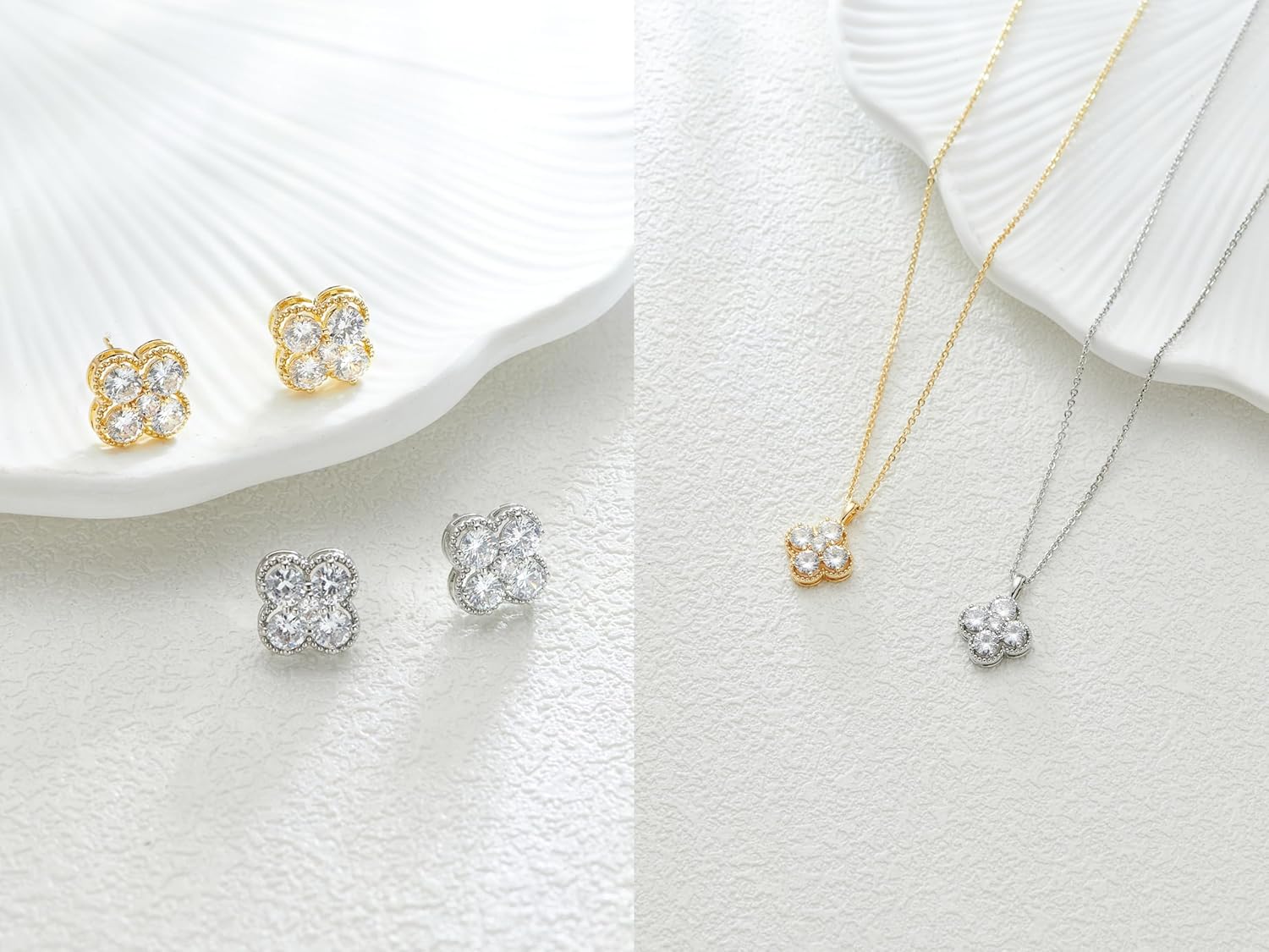 Clover Necklace and Stud Earrings Jewelry Set 14K Gold Plated Dainty Four Leaf Lucky Choker Charm Necklace Clover S925 Sterling Silver Stud with Gift Box Birthday Gifts for Women ﻿ - Image 5