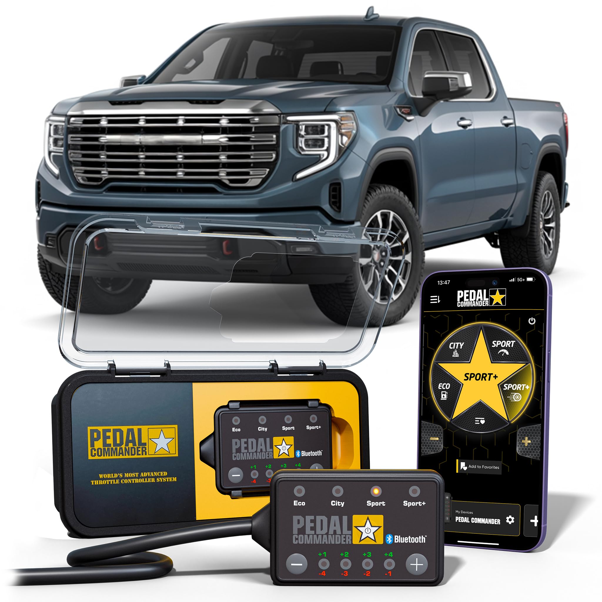 Pedal Commander - PC77 for GMC Sierra (2019 and Newer) (5th Gen) 1500, 2500HD, 3500HD, SLE, SLT, Denali, Elevation, AT4 (2.7L 4.3L 5.3L 6.2L) For Gas Engines Only | Throttle Response Controller