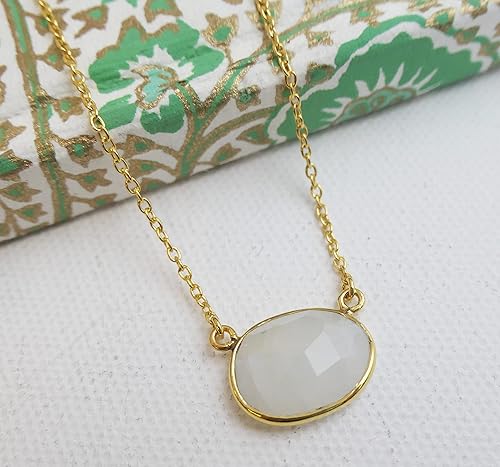 Miniatura 3 de Rainbow Moonstone Gold Plated Sterling Silver Necklace 17 and 18 inches - June Birthstone - Handmade Gemstone Jewelry Gift Ideas for Women -