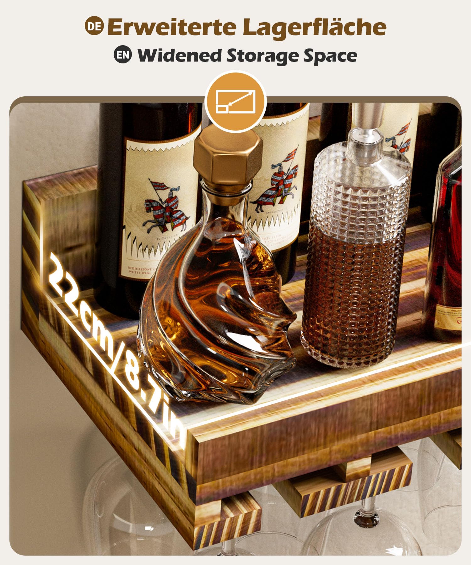 Yorbay 2er-Set Wand Holz Weinregal: Vintage Wandbar aus Beflammtem Palettenholz mit Weinglasregal für Wein und Weingläser - Wandmontage Weinflaschenhalter für Wohnzimmer Bar Küche