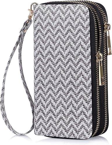 Cartera de teléfono celular para mujer con doble cremallera y correa de muñeca extraíble