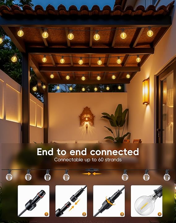 Outdoor Garden Lights Mains Powered - 9M 30Ft Festoon Light LED String G40 [Energy Class E]
