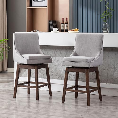 Juego de 2 taburetes de bar de 27 pulgadas de altura de mostrador, taburetes de bar giratorios de 360 con respaldo y patas de madera, sillas