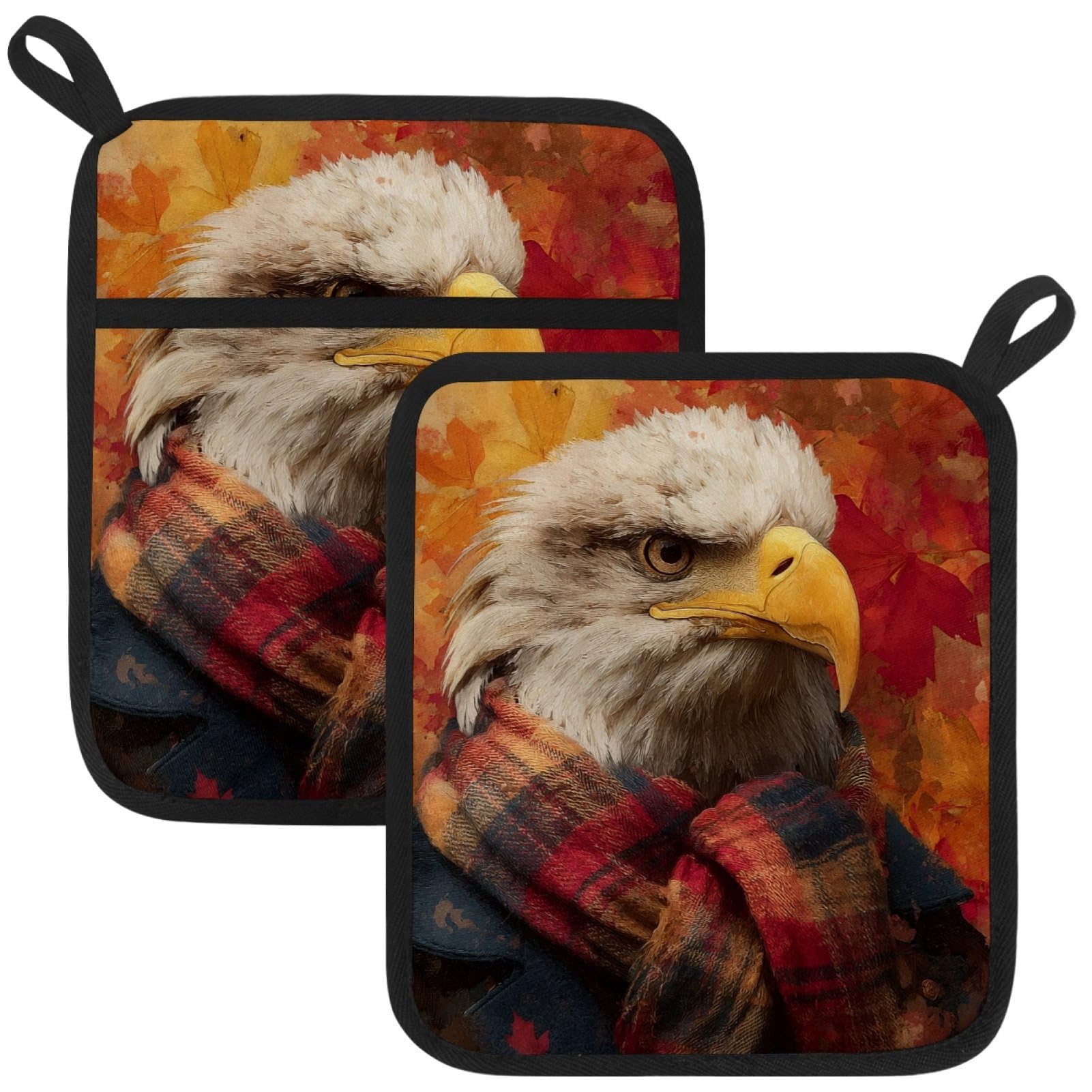 VAPOKF Autumn Eagle Pot Holders with Pocket for Kitchen Heat Resistant Potholders Large Polyester-Cotton Square Oven Mitts Set
