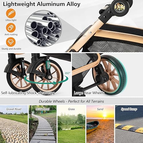 Miniatura 4 de Kenyone Cochecito para mascotas 3 en 1 para perros medianos y pequeños, cochecito de lujo para gatos, transportador desmontable para cachorros,