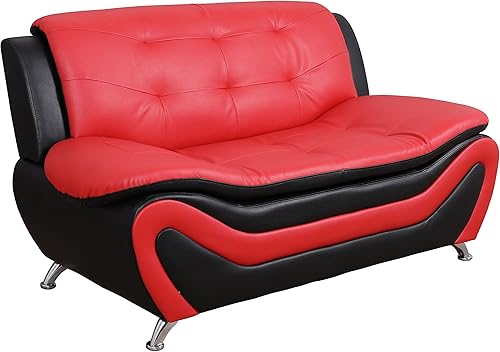 Miniatura 7 de Beverly Fine Furniture Aldo (3 piezas) Moderno juego de sofás, negro/rojo
