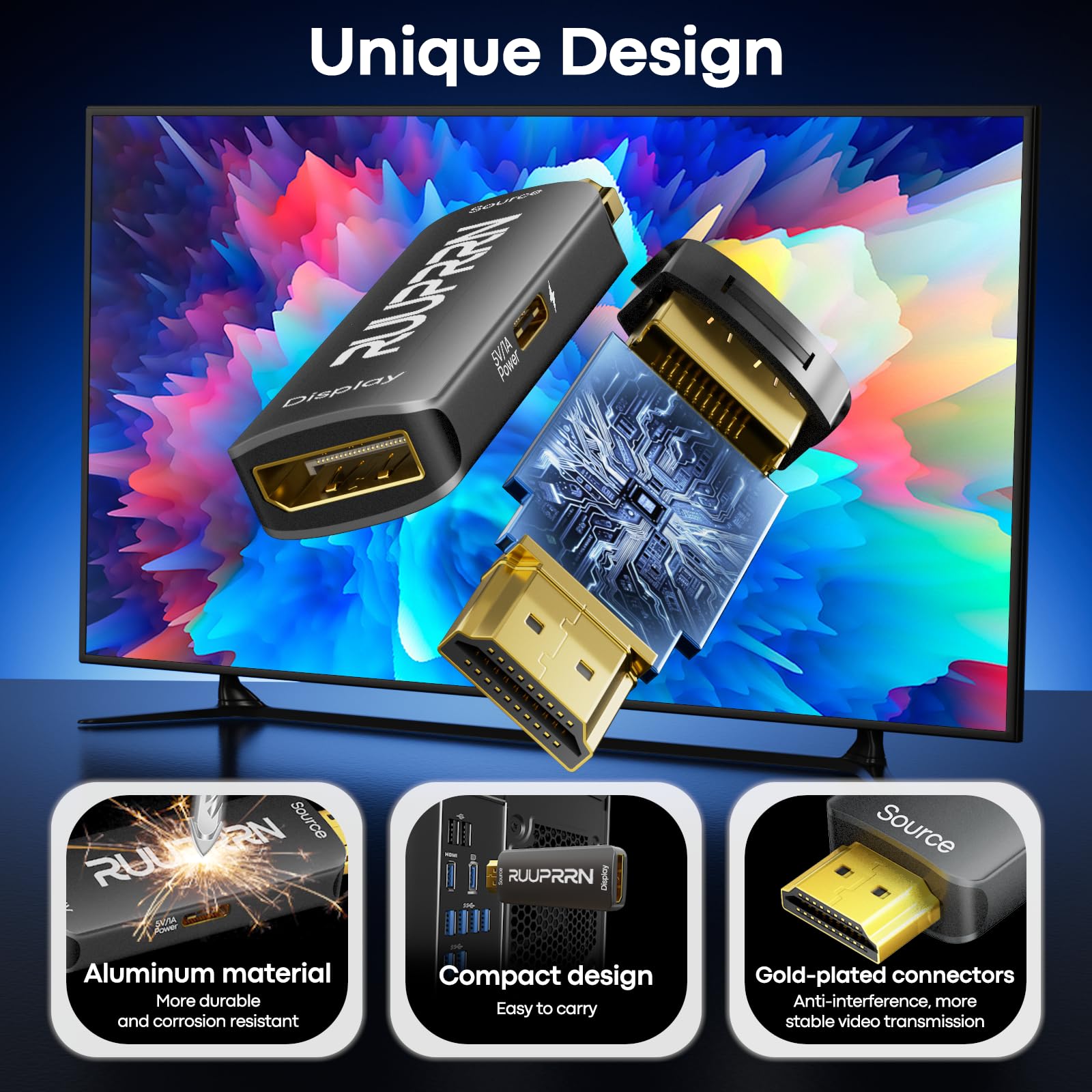 Adaptateur HDMI vers DisplayPort (4K60Hz) Source HDMI vers port d'affichage convertisseur Displayport 1.2 femelle vers HDMI 2.0 mâle compatible avec ordinateur portable, AMD, NVIDIA, PS5, Xbox