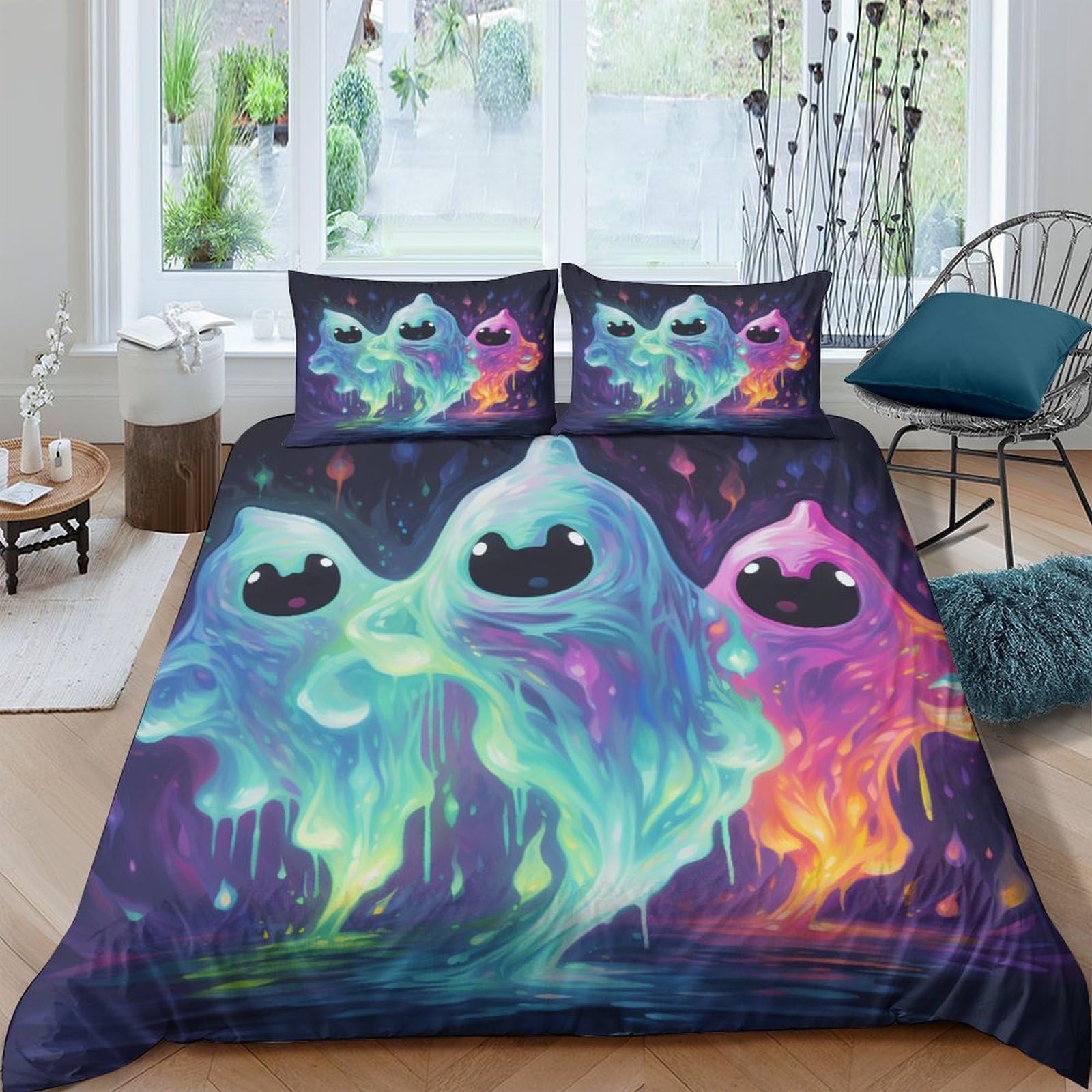 Housse de couette hypoallergénique et douce motif fantômes d'Halloween lit King Size 220x240