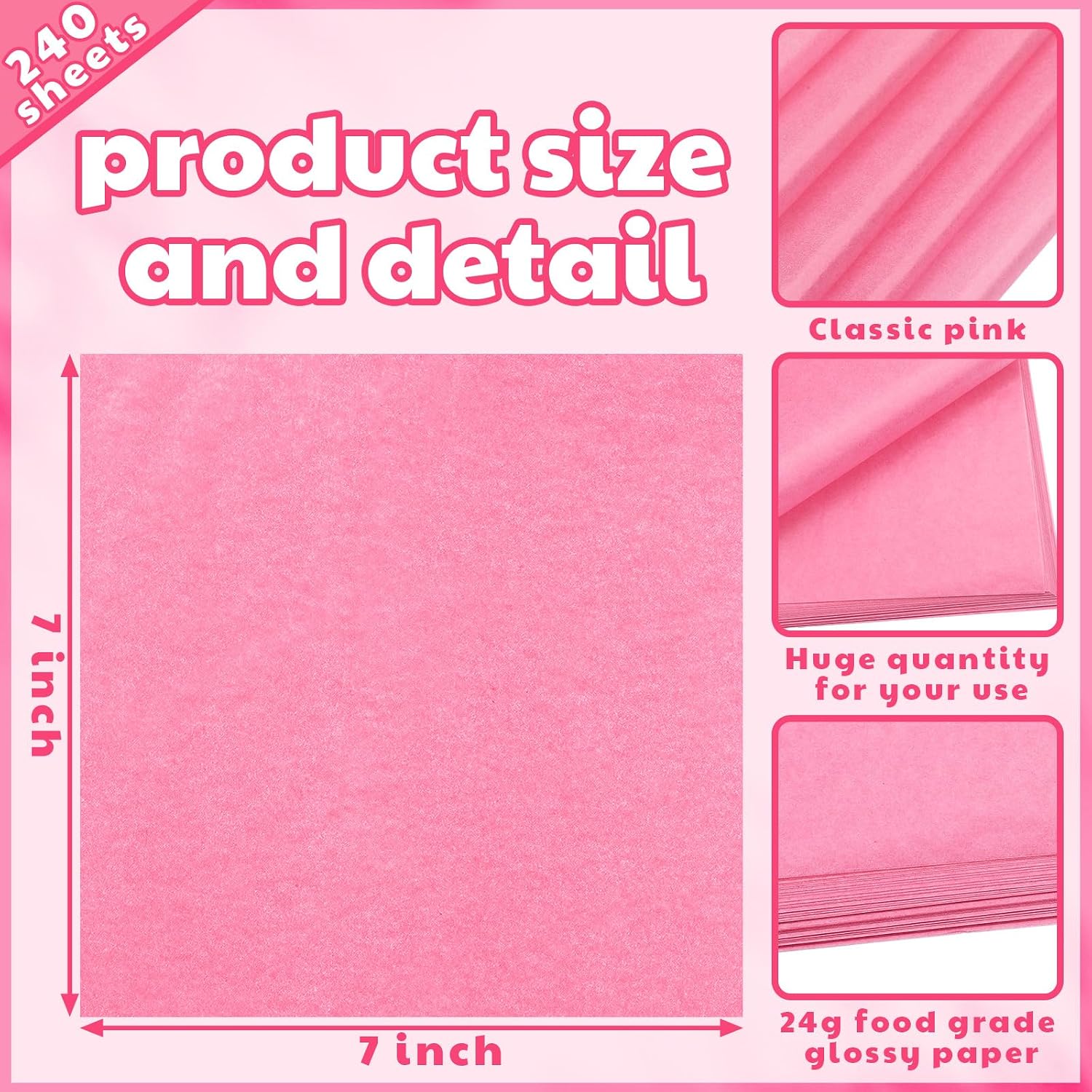 Estune 240 Sheets Deli Paper Wax Paper Sheets, Pink, 7 x 7 Inch