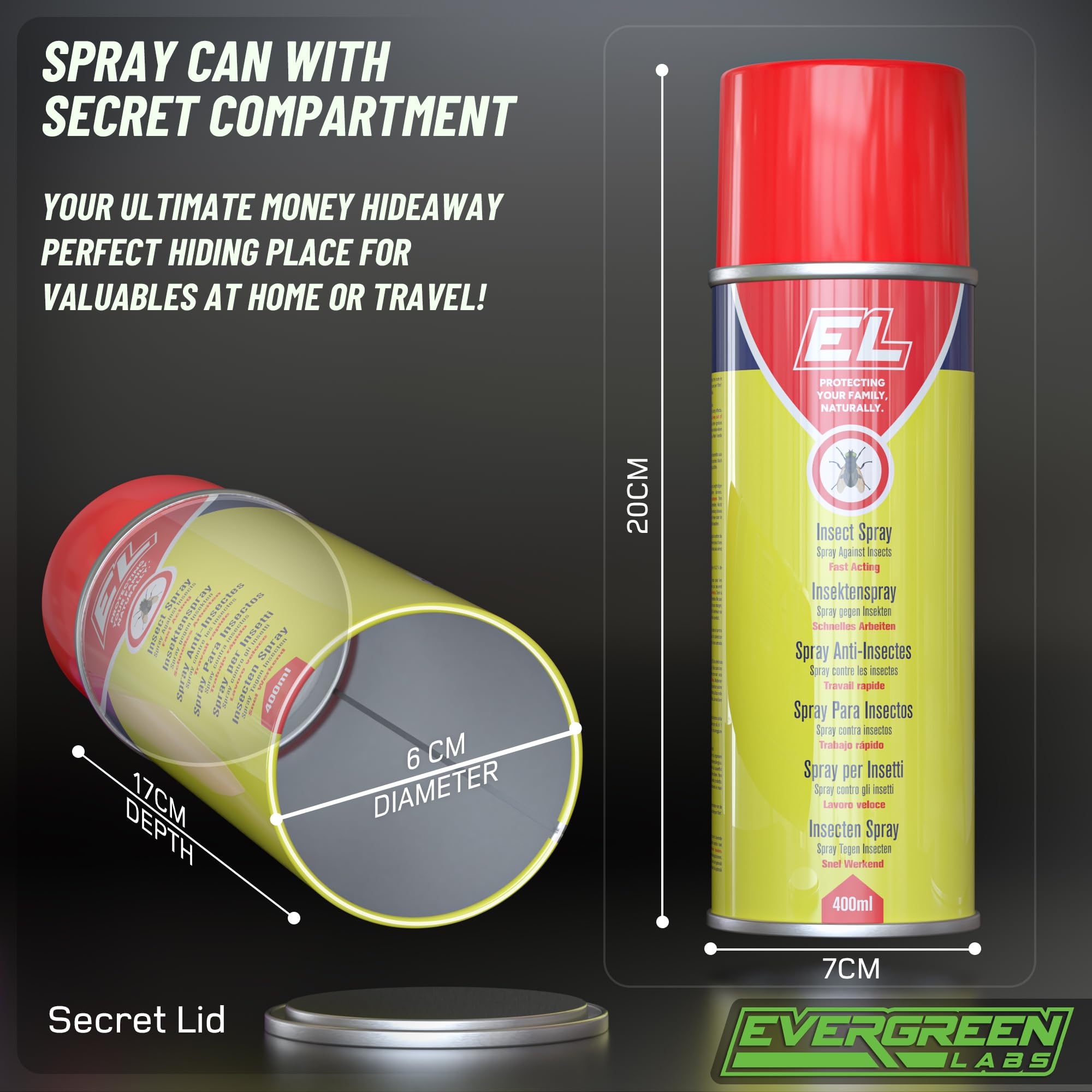 Spray con scomparto segreto: il vostro nascondiglio definitivo per denaro, chiavi - Perfetto nascondiglio per oggetti di valore a casa o in viaggio! Grande nascondiglio segreto, 6 cm x