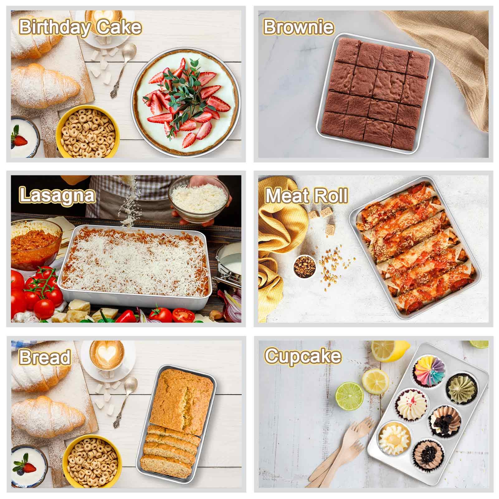 TeamFar Lot De 7 Ustensiles De Cuisson En Acier Inoxydable Pour Four, Plaque De Cuisson Et Grille-pain, Moule à Gâteau Carré Et Rond, Moule à Muffins