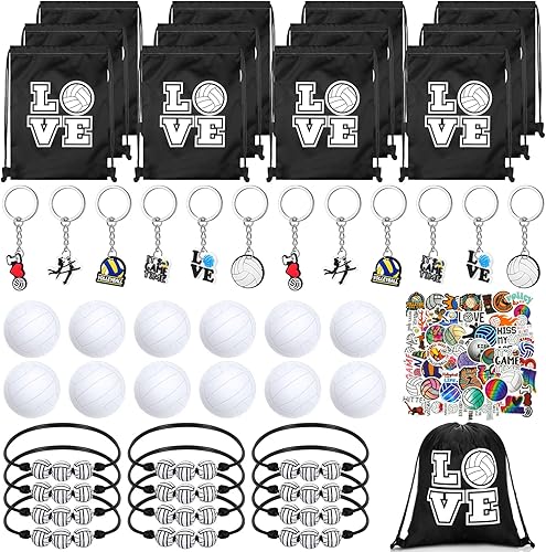 Capoda 98 piezas de voleibol regalos de fiesta de voleibol, fútbol, béisbol, equipo de regalo, 12 llaveros, 12 paquetes de pelota deportiva para el