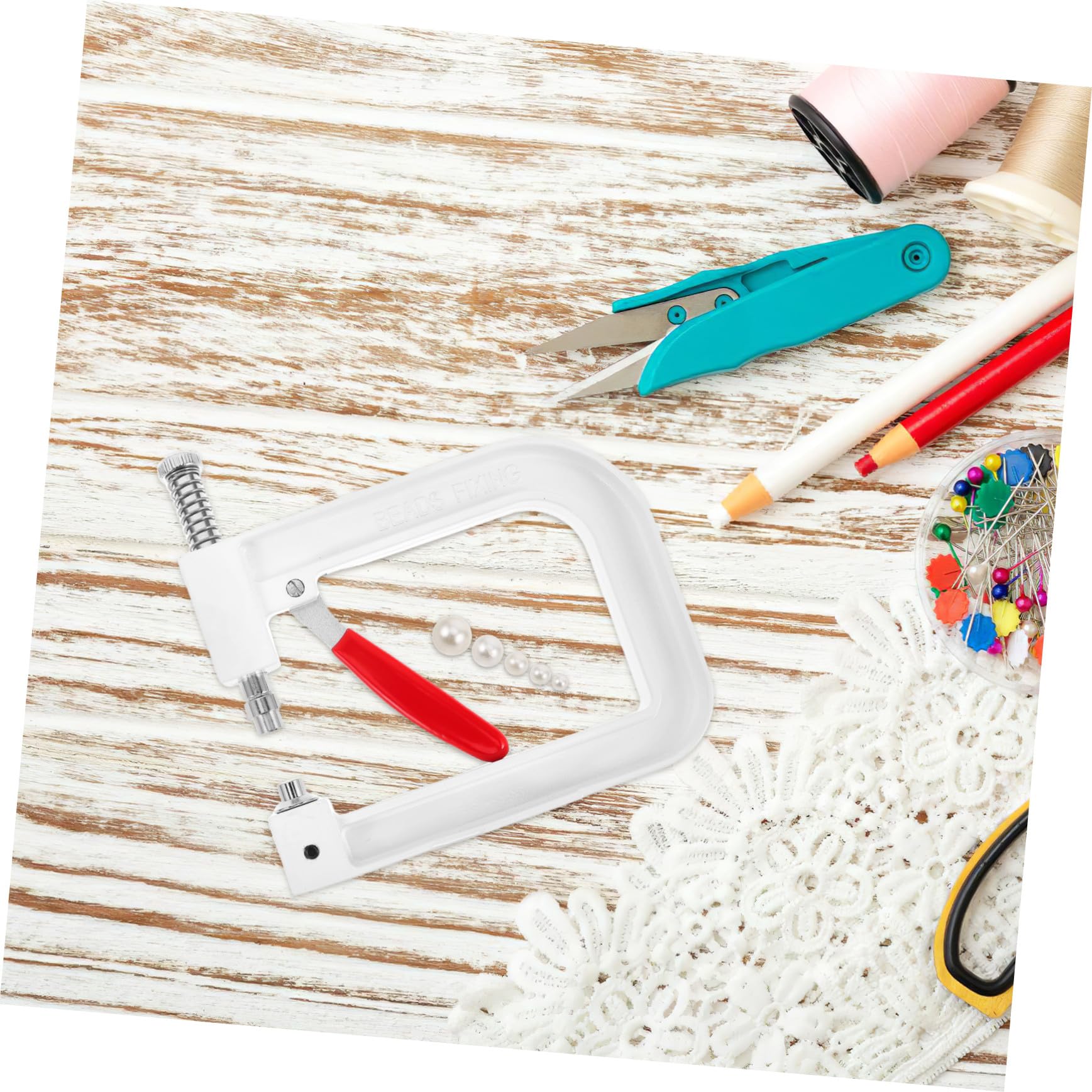HOMSFOU Kit de Máquina para Colocar Perlas, Prensa Manual para Remachar Cuentas, Compacto y Portátil de Metal y Plástico para Joyería