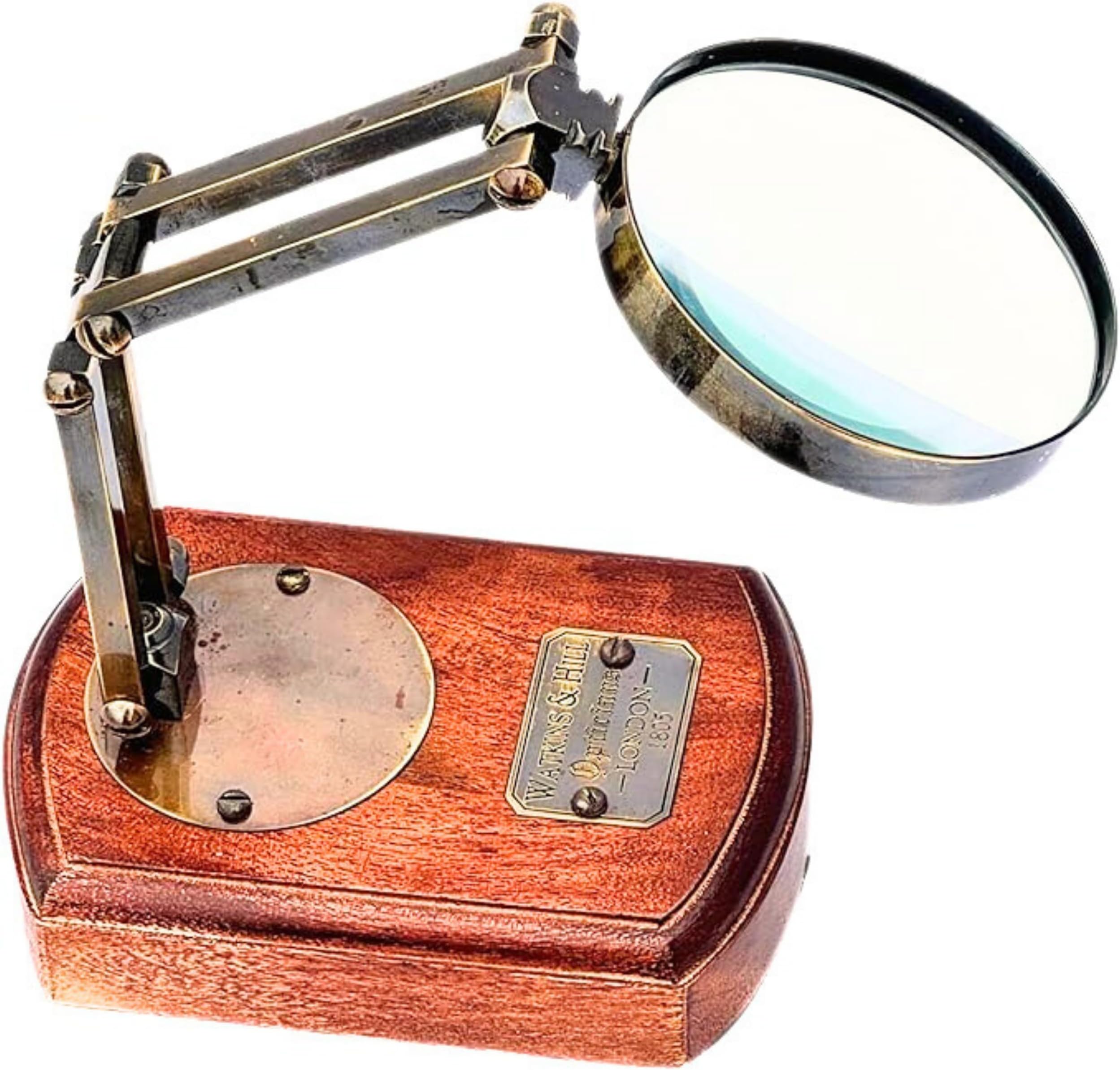 Antique Brass Magnifying Glass – Watkins & Hills 1805 Replica | Vintage Nautical Optician Lens for Desk Decor Office Table Collectible Maritime Gift