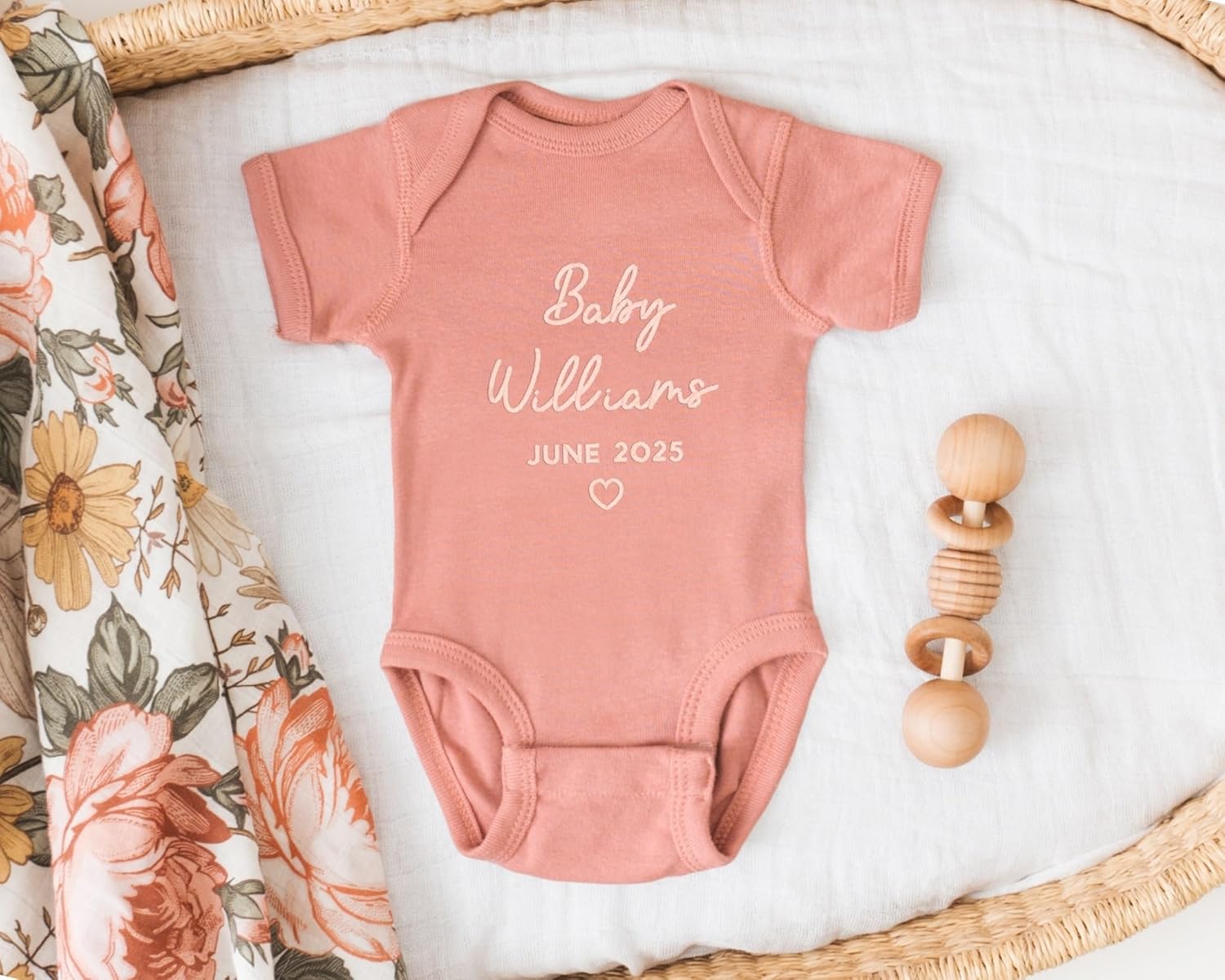 WEAR PHYSIQUE Custom Embroidered Pregnancy Announcement Bodysuit, Newborn Gift, Coming Soon Baby Clothing with Name & Date - Image 6