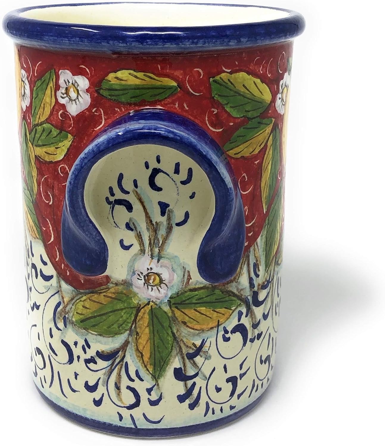 CERAMICHE D'ARTE PARRINI- Italian Ceramic Utensil Holder Wine Bottle Hand Painted Made in ITALY Decorated Three Lemons Tuscan Art Pottery