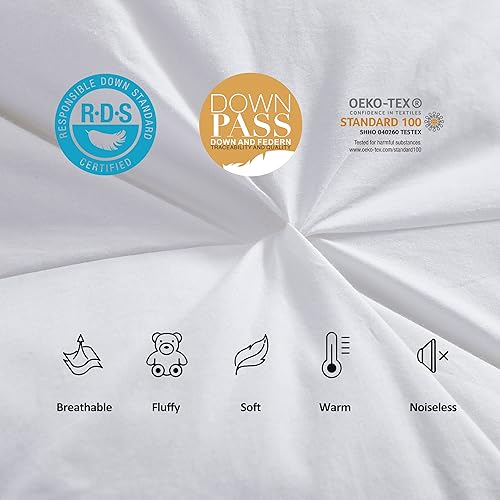 Miniatura 5 de Lujoso edredón de fibra de plumas de ganso, exquisito diseño plisado blanco, tamaño King palaciego de gran tamaño, 128 x 98, caja deflectora de alta