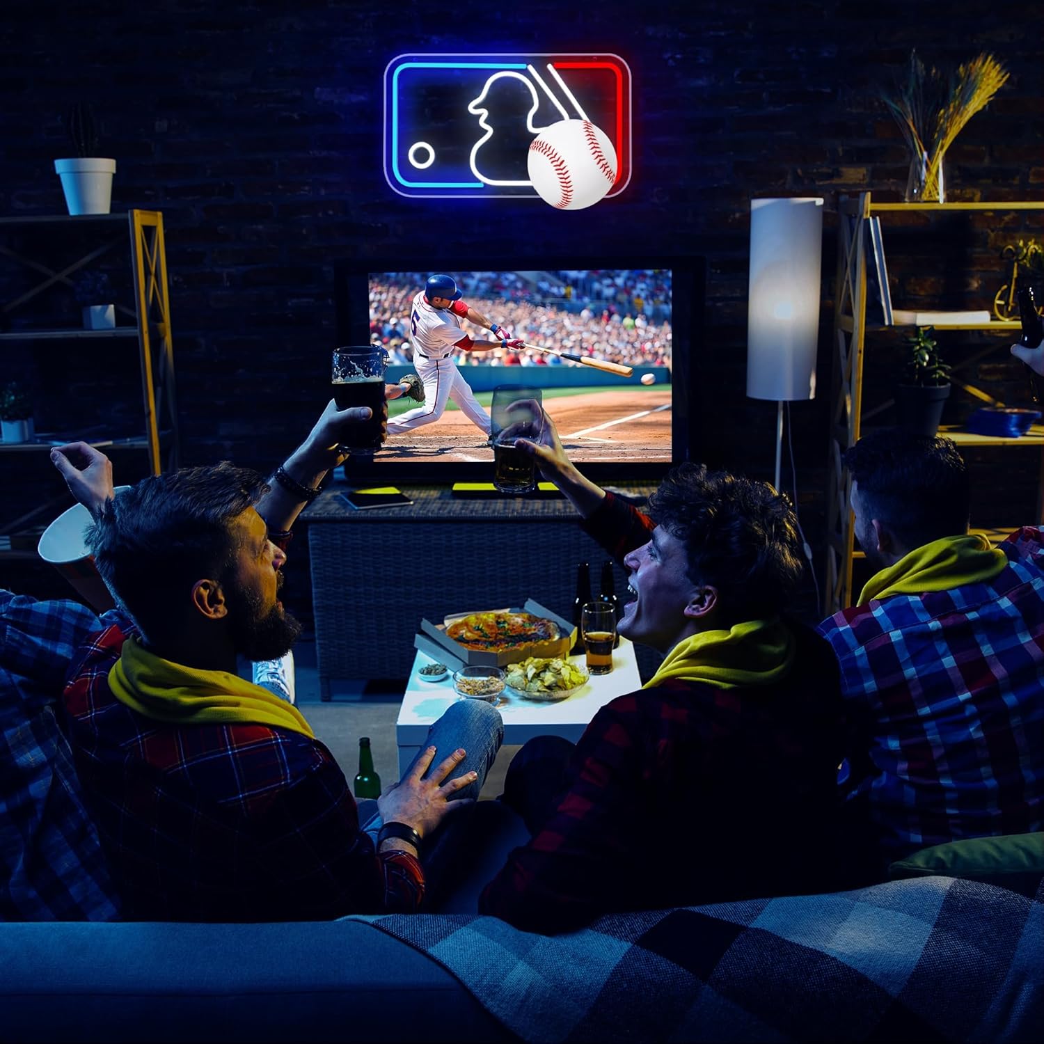 Baseball Team Neon Sign, Cool Light Up Dimmable Team Logo Hanging USB Powered Led Neon Sign Night Light for Wall Decor Art, Bedroom, Man Cave, Party Game Room Decoration Birthday Christmas Gift for Boys Baseball Fans (M Logo)