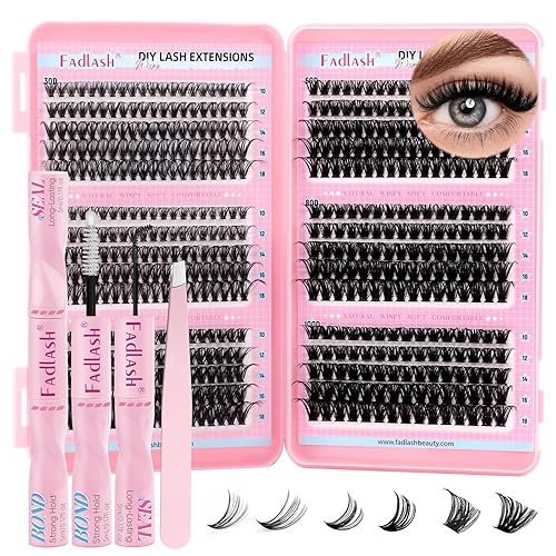 Miniatura 24 de Racimos de pestañas individuales, bandeja mixta, rizado D, extensiones para colocar en casa (40D-0.07 mm-D, 15/32 de pulgada-45/64 de pulgada)