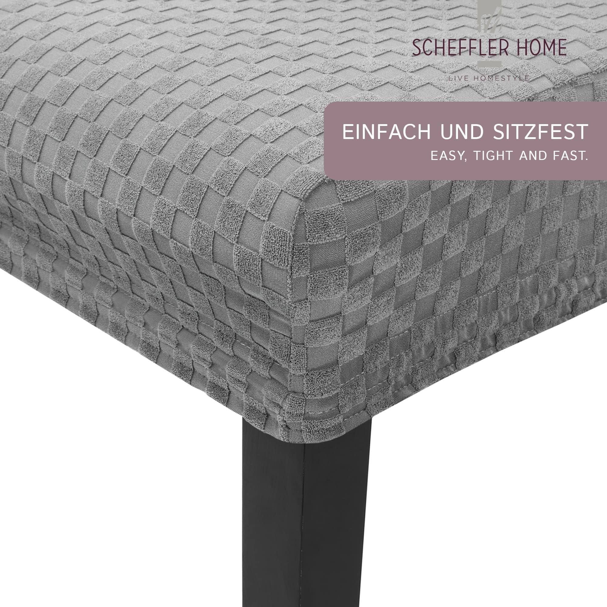 Scheffler Home Stuhlhussen 6er Set Grau für Schwingstühle Karo Emil
