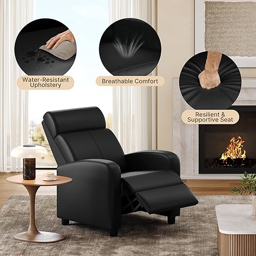 Miniatura 4 de Yaheetech Silla de sala de estar para adultos, silla reclinable ajustable de piel sintética con resorte de bolsillo, asiento de respaldo de espuma