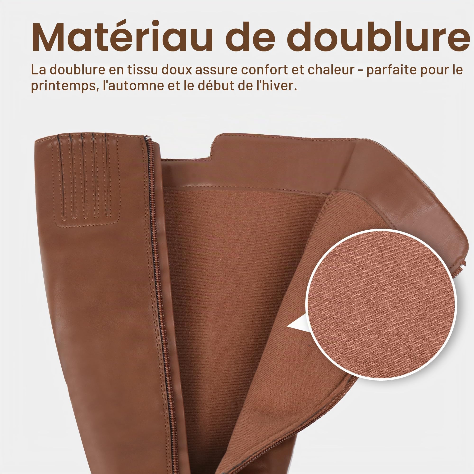 Hawkwell Bottes hautes pour femme avec fermeture extra large au mollet et et fermeture éclair latérale
